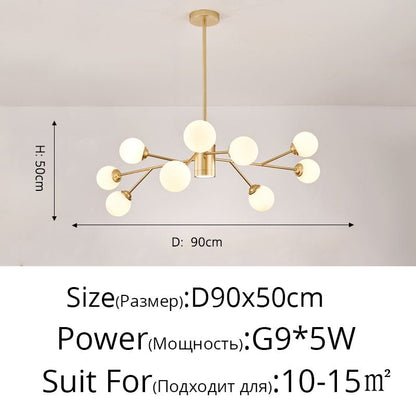 Creative Glass Ball Gold Black Molecule Chandelier - Querencian
