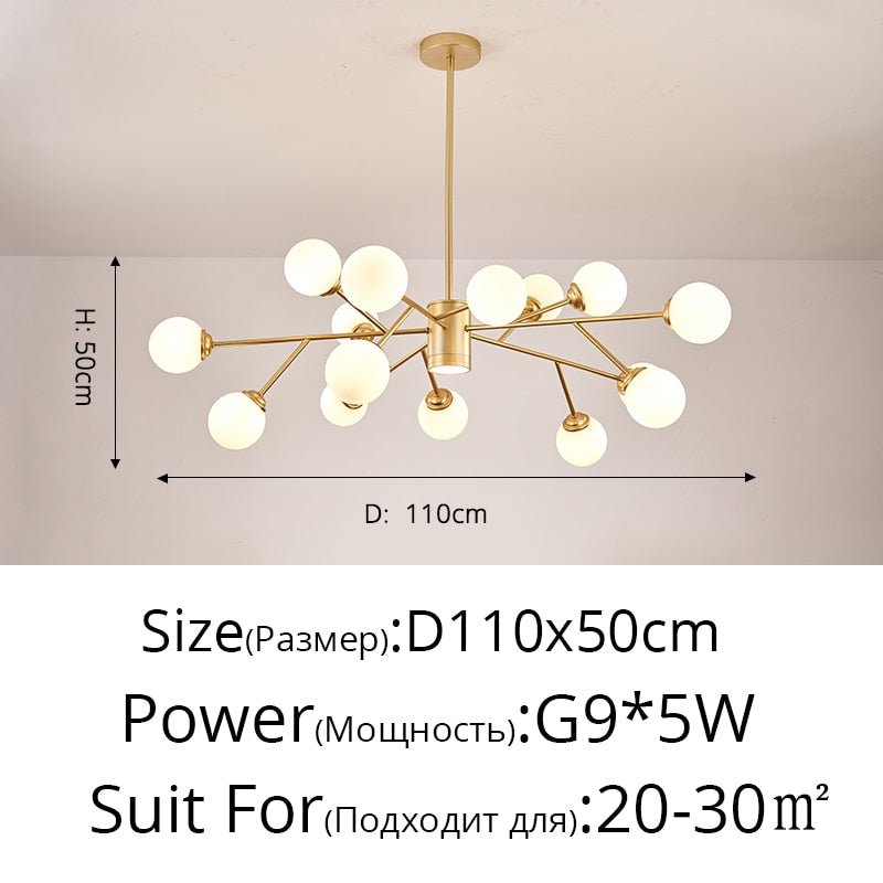 Creative Glass Ball Gold Black Molecule Chandelier - Querencian