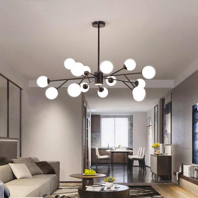 Creative Glass Ball Gold Black Molecule Chandelier - Querencian