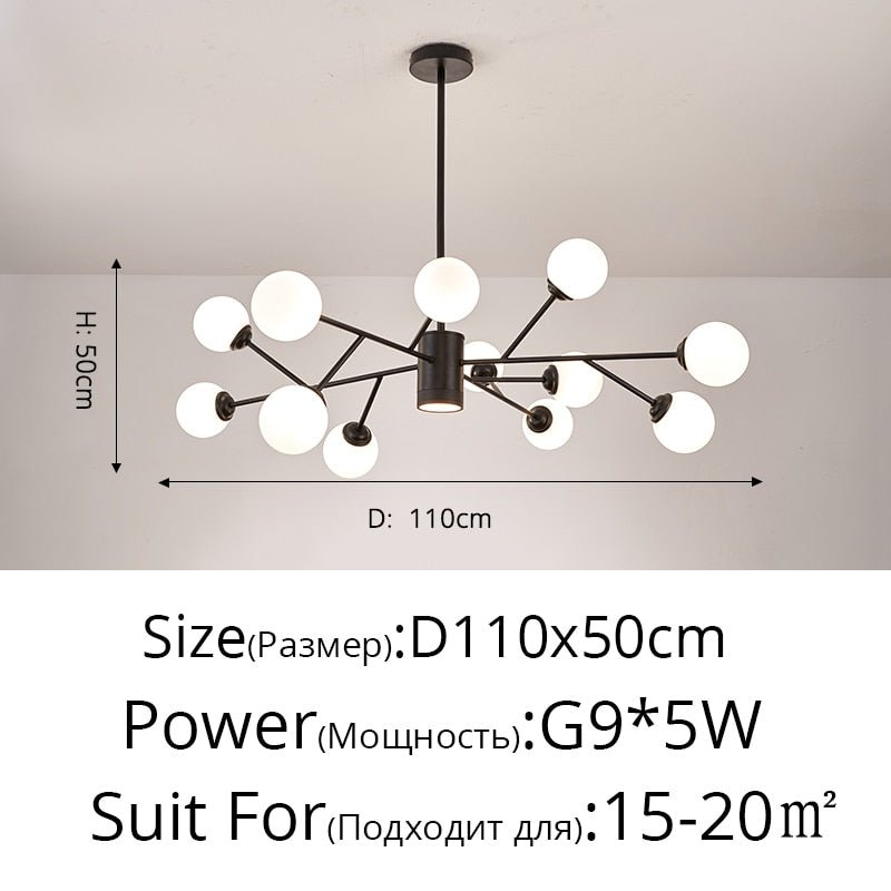 Creative Glass Ball Gold Black Molecule Chandelier - Querencian