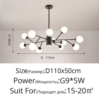Creative Glass Ball Gold Black Molecule Chandelier - Querencian
