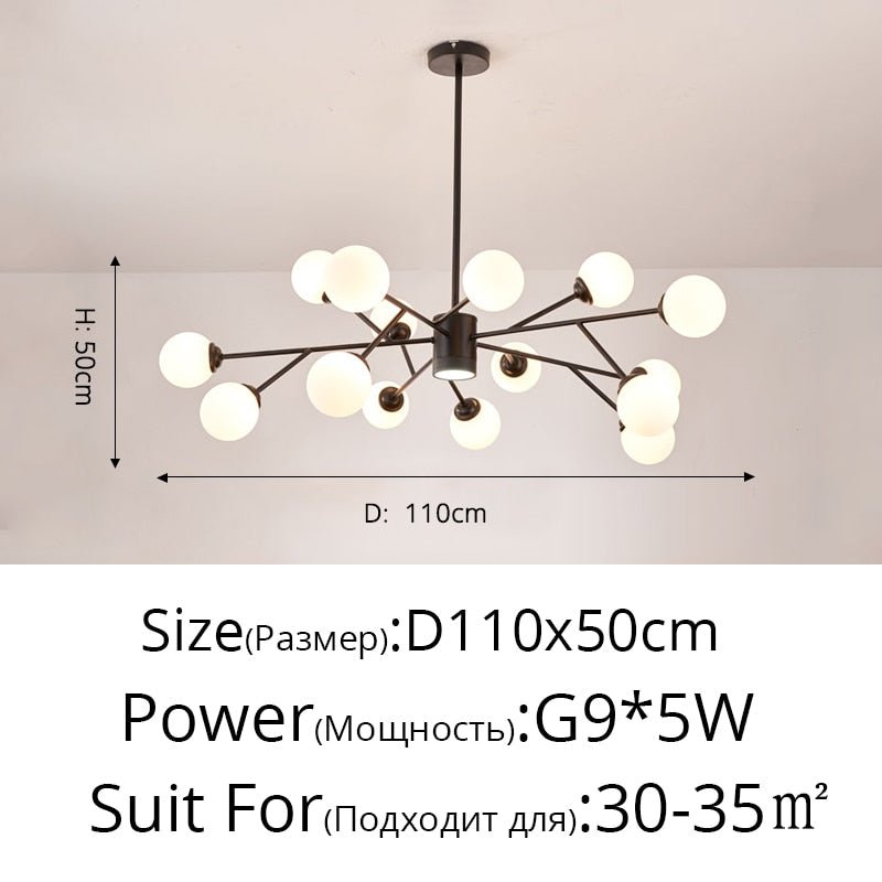 Creative Glass Ball Gold Black Molecule Chandelier - Querencian