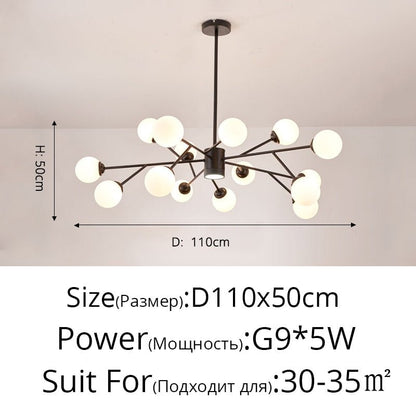Creative Glass Ball Gold Black Molecule Chandelier - Querencian