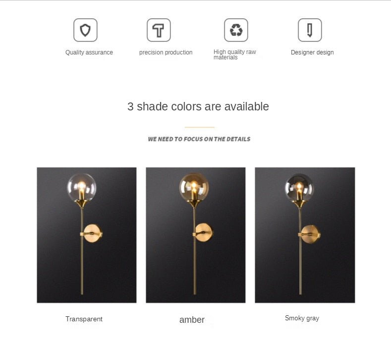 Creative Gold Glass Ball Wall Lamp - Querencian