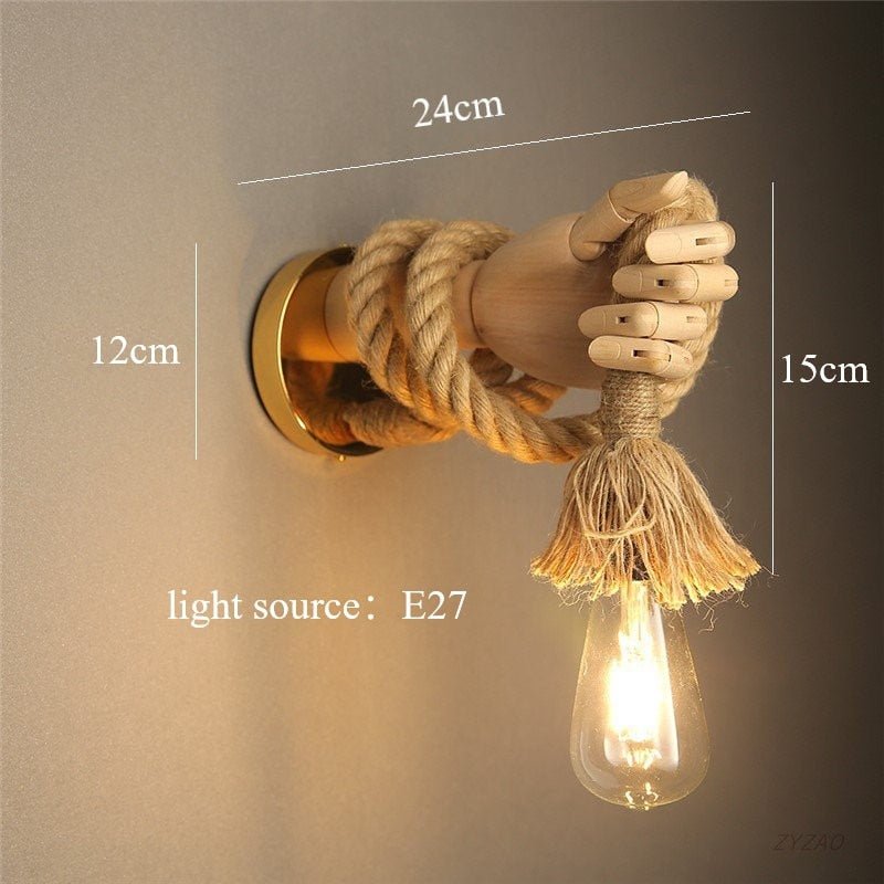 Hand Shape Industrial Hemp Rope Wall Lamps - Querencian