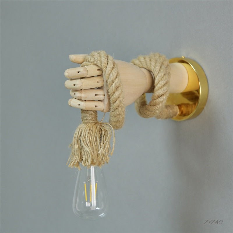 Hand Shape Industrial Hemp Rope Wall Lamps - Querencian