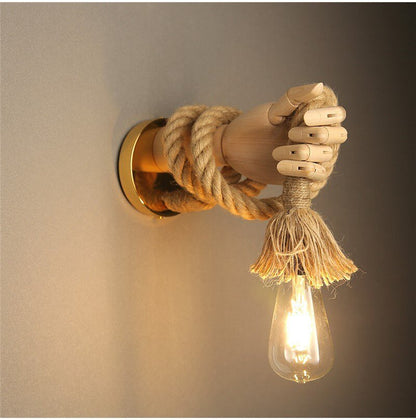 Hand Shape Industrial Hemp Rope Wall Lamps - Querencian