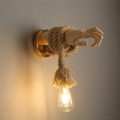 Hand Shape Industrial Hemp Rope Wall Lamps - Querencian