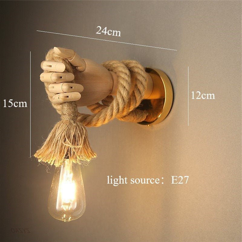 Hand Shape Industrial Hemp Rope Wall Lamps - Querencian