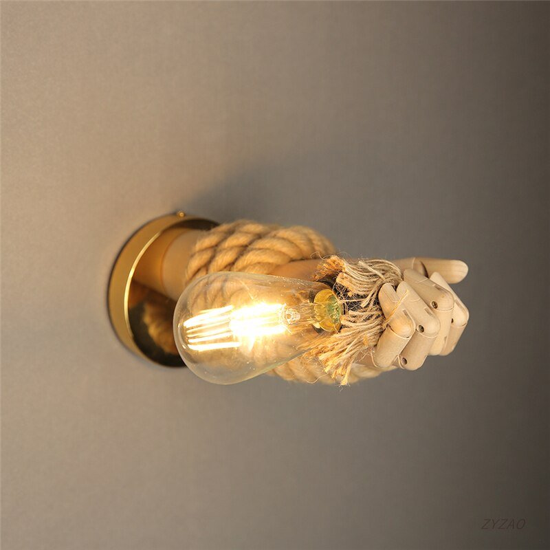 Hand Shape Industrial Hemp Rope Wall Lamps - Querencian