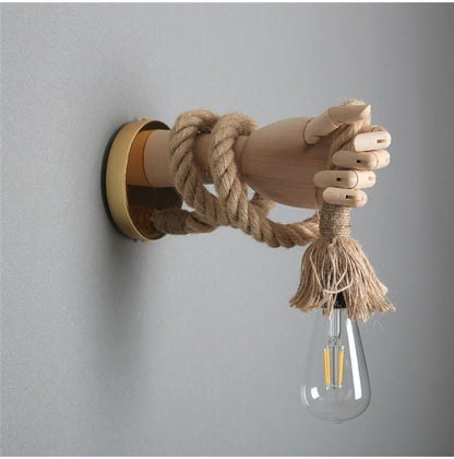 Hand Shape Industrial Hemp Rope Wall Lamps - Querencian