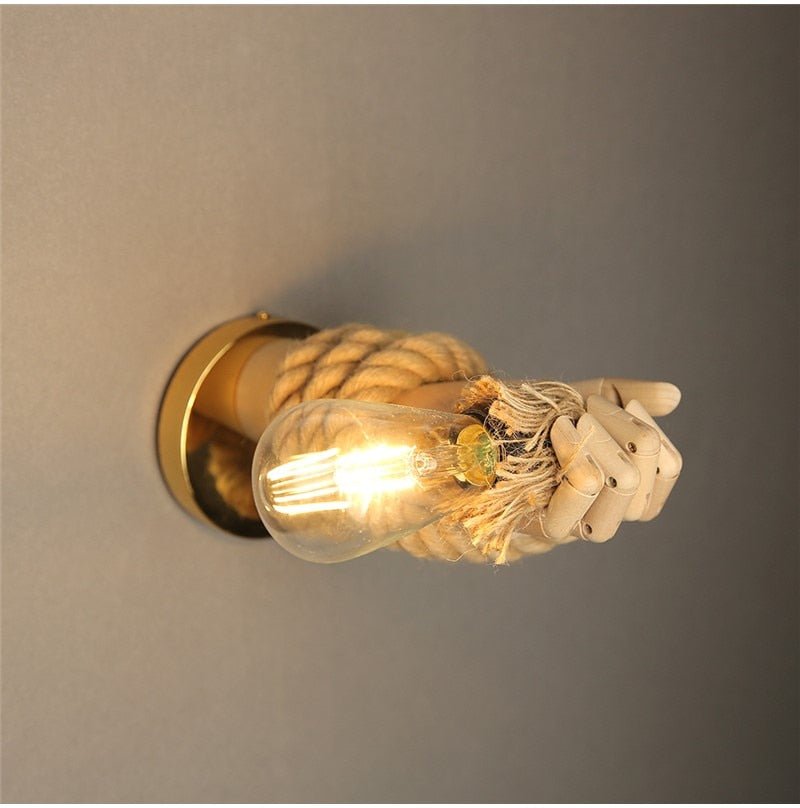 Hand Shape Industrial Hemp Rope Wall Lamps - Querencian