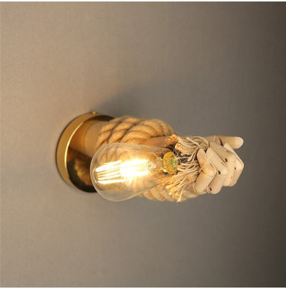 Hand Shape Industrial Hemp Rope Wall Lamps - Querencian
