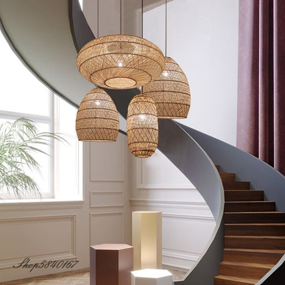 Natural Chinese Style Rattan Lamp Pendant light - Querencian