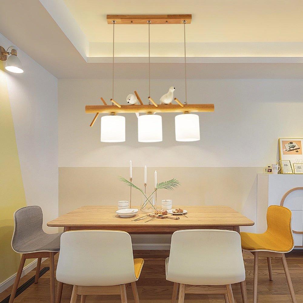 Nordic Long White Glass Wood Chandelier - Querencian