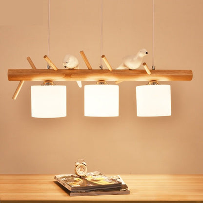 Nordic Long White Glass Wood Chandelier - Querencian