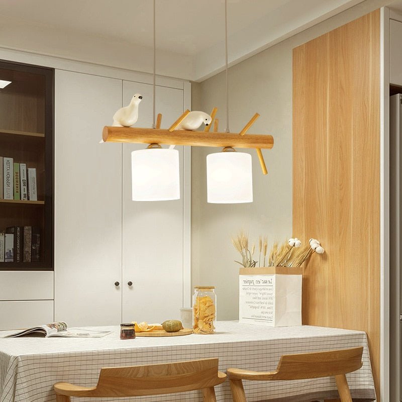 Nordic Long White Glass Wood Chandelier - Querencian