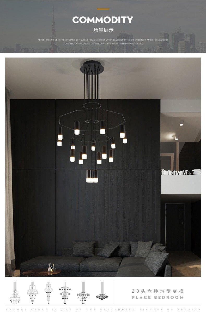 Postmodern Long Chandelier Led Wireflow Chandeliers - Querencian