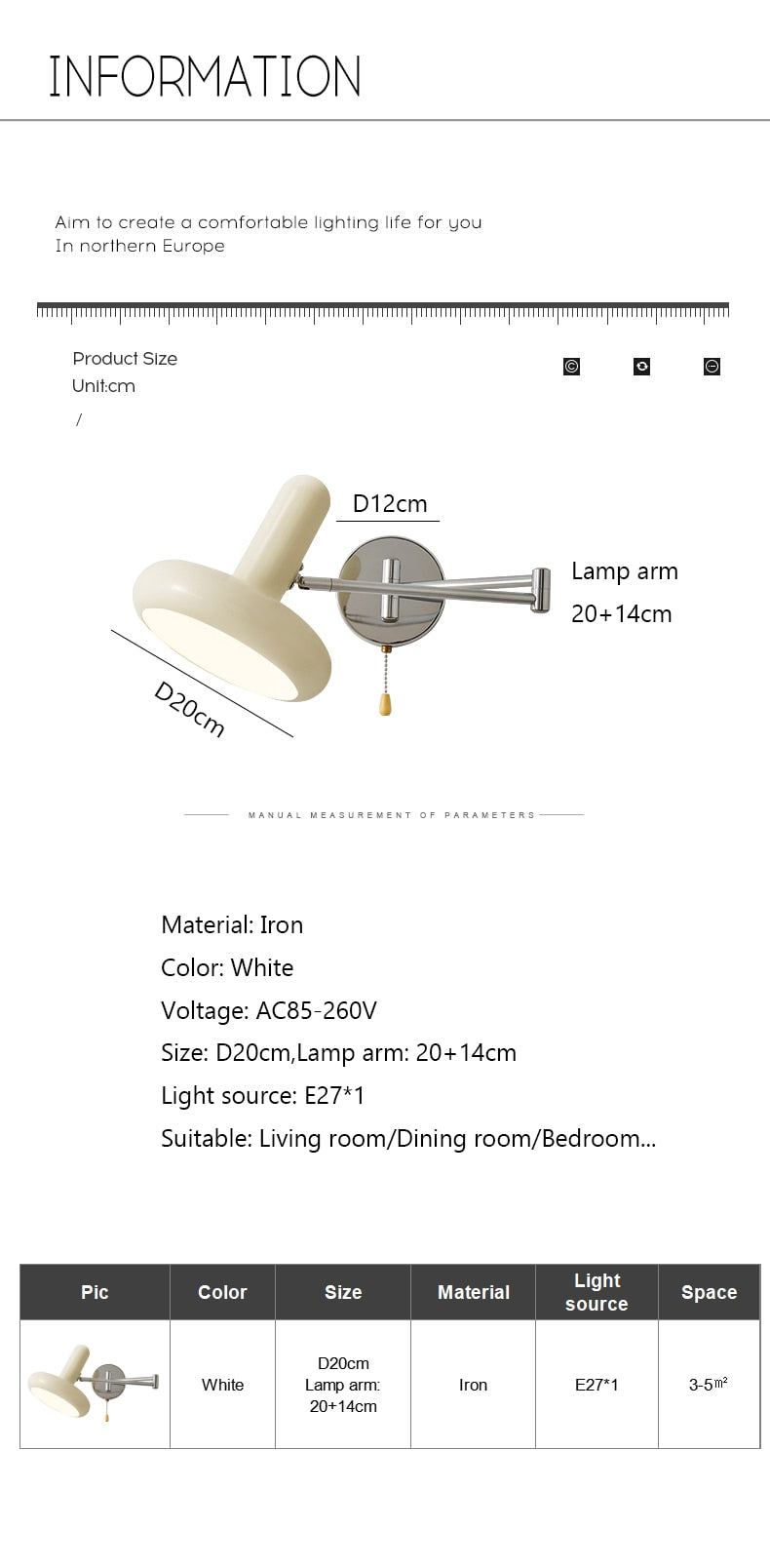 Retractable Hardwired White Swing Arm Wall Sconce - Querencian