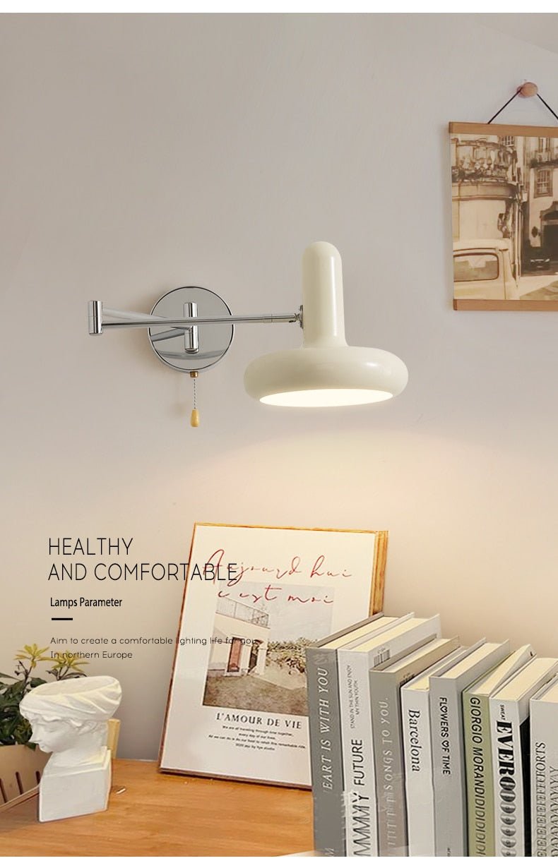 Retractable Hardwired White Swing Arm Wall Sconce - Querencian
