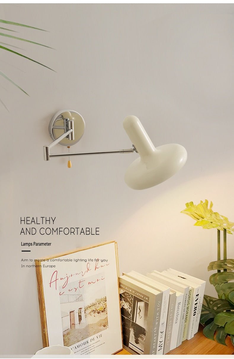 Retractable Hardwired White Swing Arm Wall Sconce - Querencian