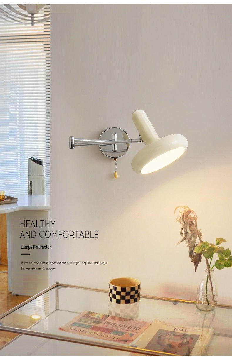Retractable Hardwired White Swing Arm Wall Sconce - Querencian