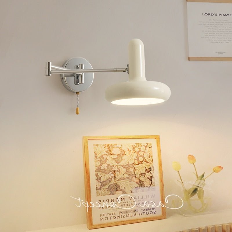 Retractable Hardwired White Swing Arm Wall Sconce - Querencian