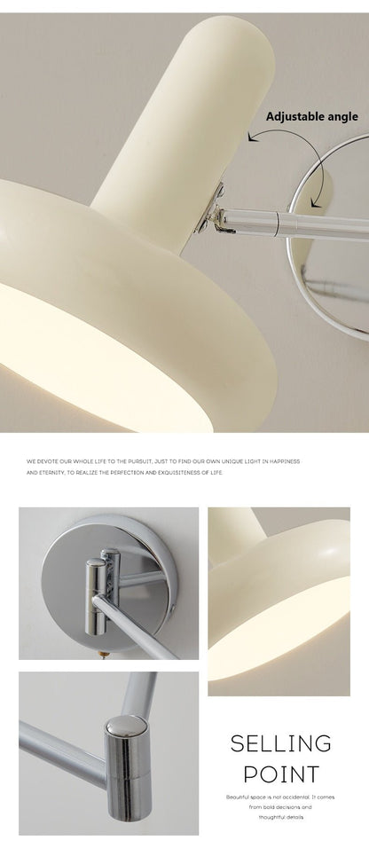 Retractable Hardwired White Swing Arm Wall Sconce - Querencian