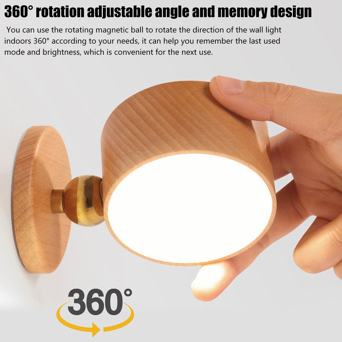 Rotary Wooden Wireless touch switch wall lights - Querencian