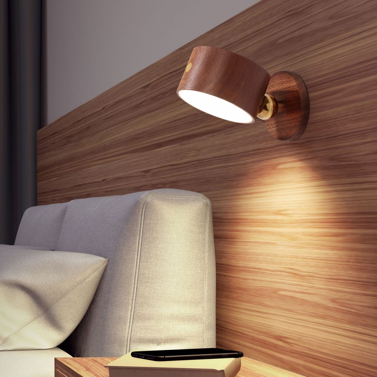 Rotary Wooden Wireless touch switch wall lights - Querencian