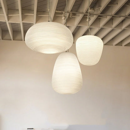 White Glass Whorls Cocoon Pendant Light Hanging Lamp - Querencian