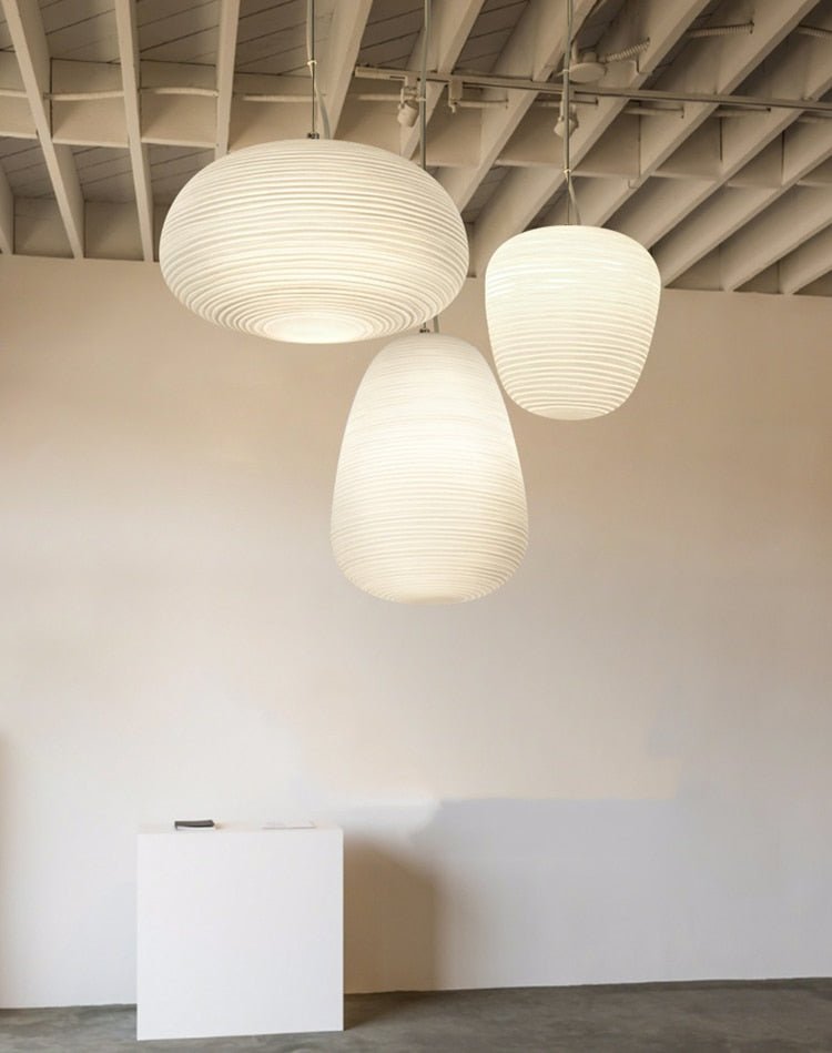 White Glass Whorls Cocoon Pendant Light Hanging Lamp - Querencian