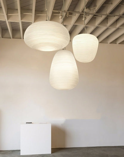 White Glass Whorls Cocoon Pendant Light Hanging Lamp - Querencian