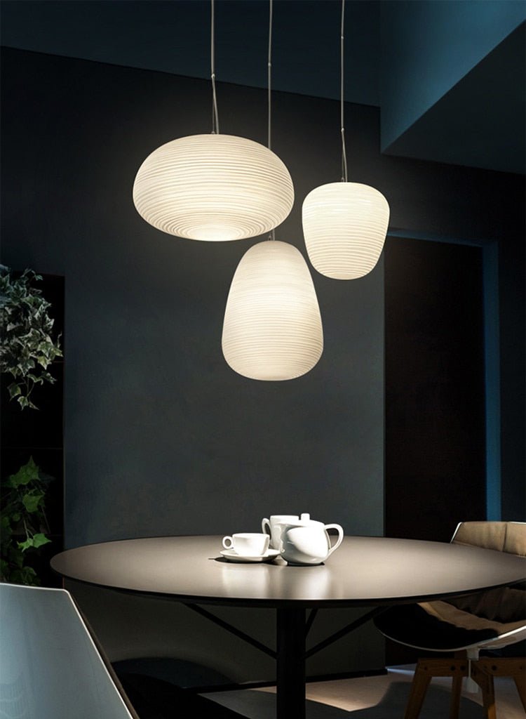 White Glass Whorls Cocoon Pendant Light Hanging Lamp - Querencian
