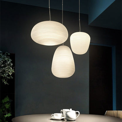 White Glass Whorls Cocoon Pendant Light Hanging Lamp - Querencian
