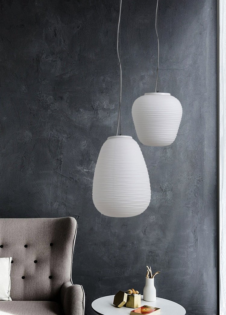 White Glass Whorls Cocoon Pendant Light Hanging Lamp - Querencian