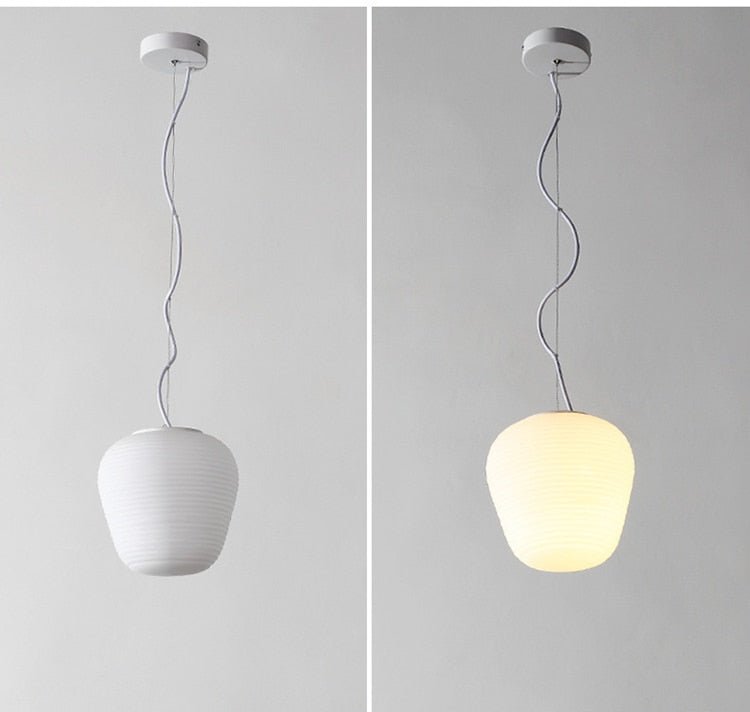 White Glass Whorls Cocoon Pendant Light Hanging Lamp - Querencian