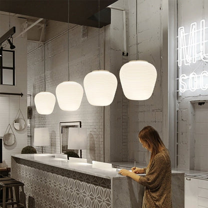White Glass Whorls Cocoon Pendant Light Hanging Lamp - Querencian